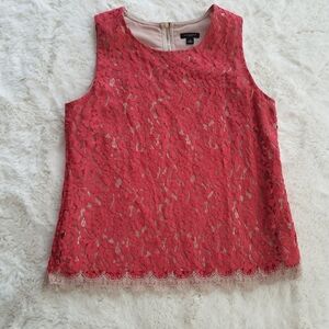 Ann Taylor Elegant Coral Lace Sleeveless Top Nude Lining Womens 4